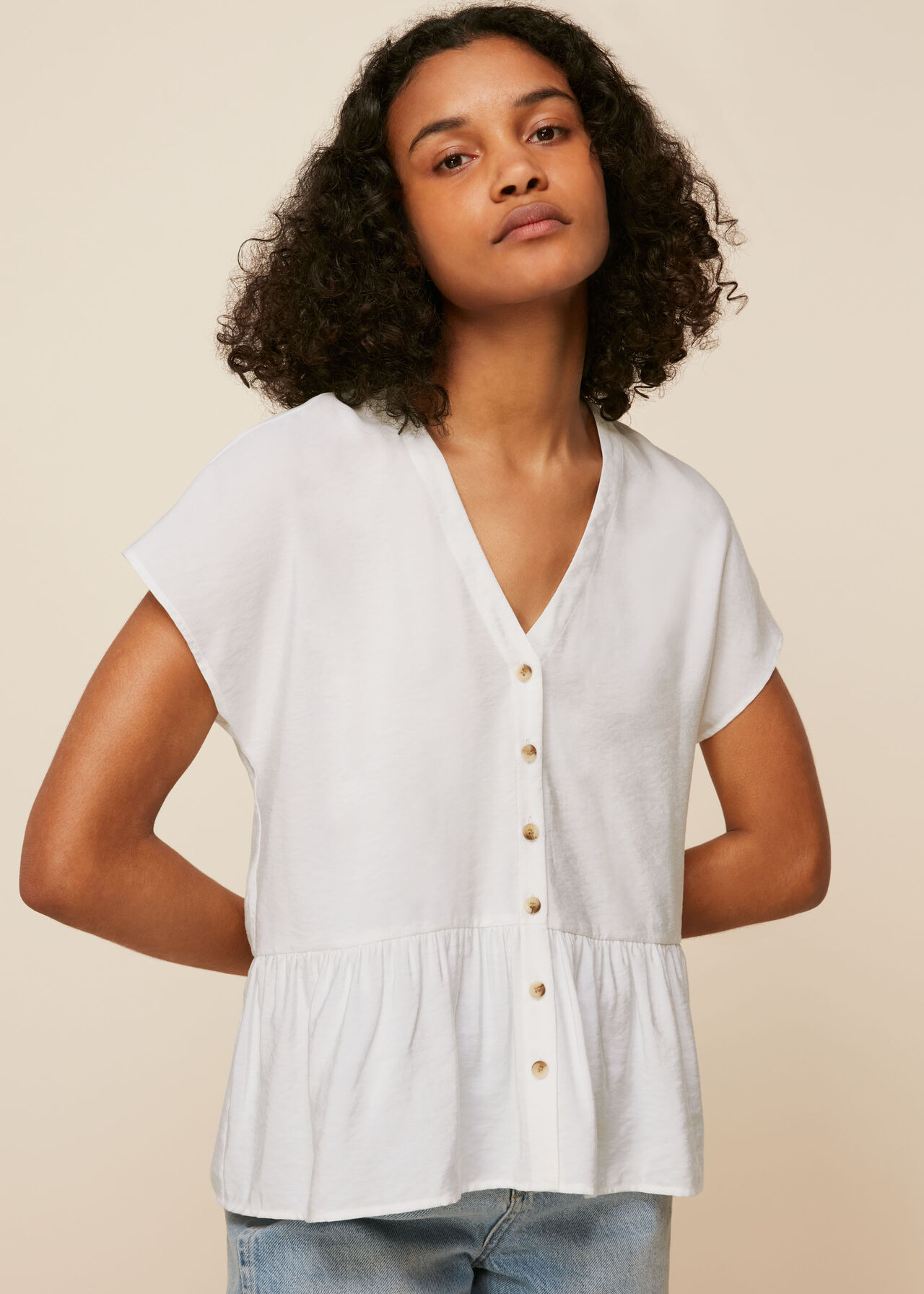 White Peplum Button Front Top | WHISTLES | Whistles UK