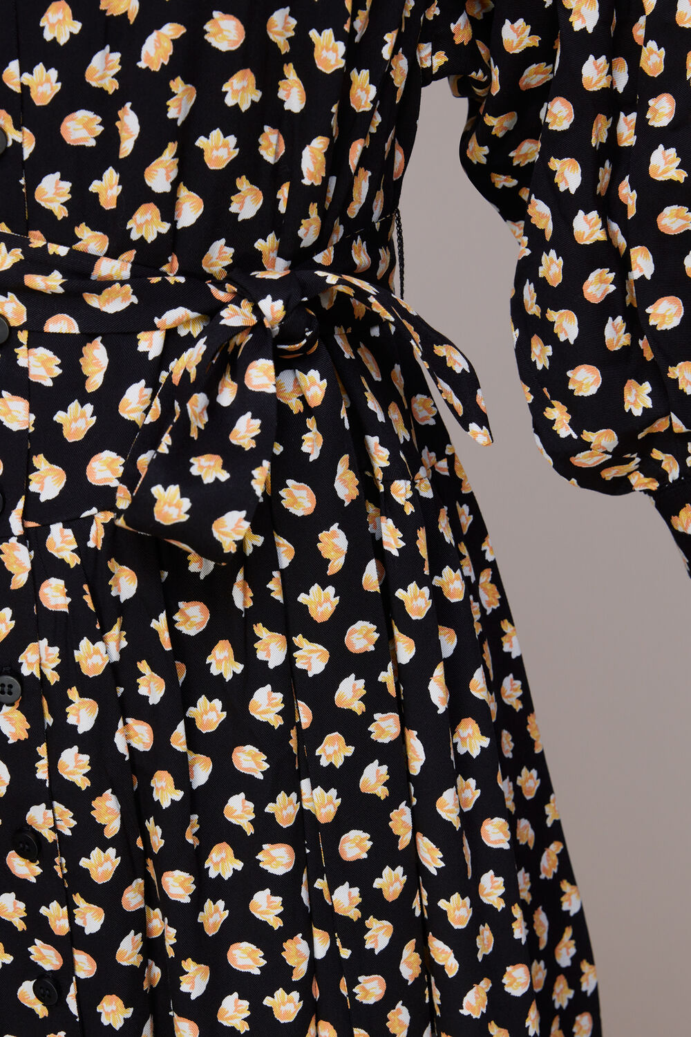 Black Twisting Tulips Trapeze Dress