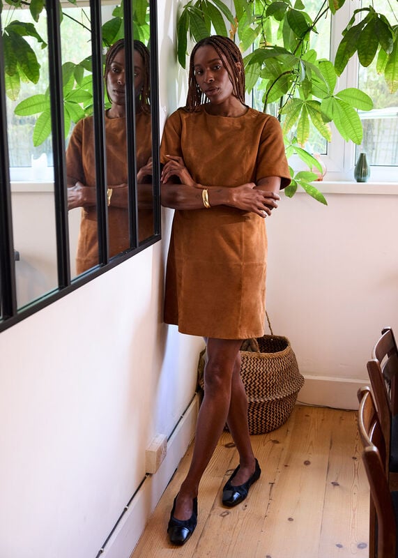 Tan Suede Boxy Mini Dress