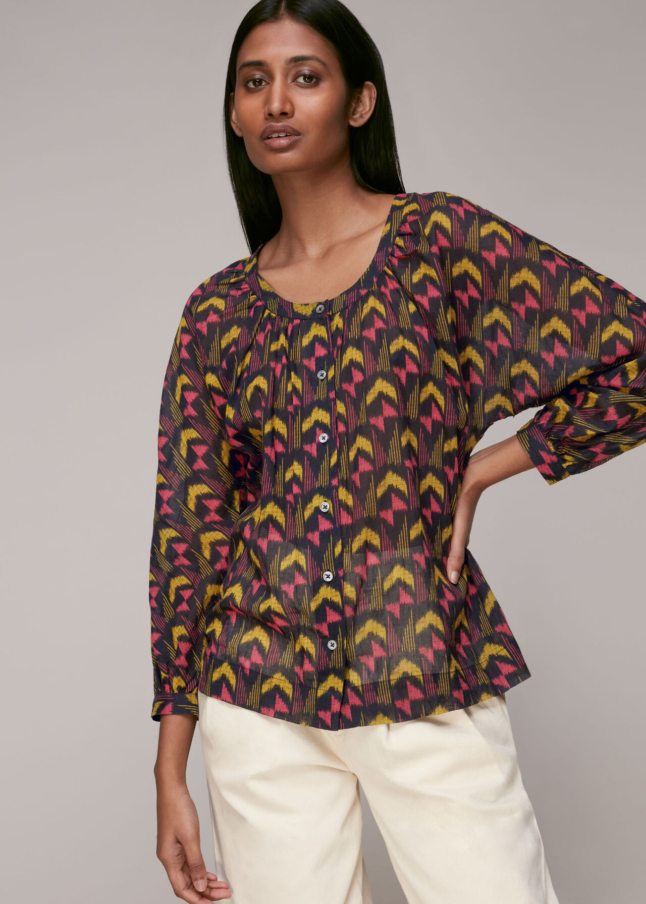 Geometric Ikat Voile Blouse Multicolour