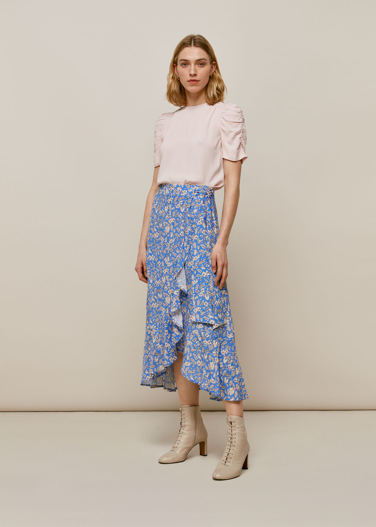Wheat Floral Wrap Skirt