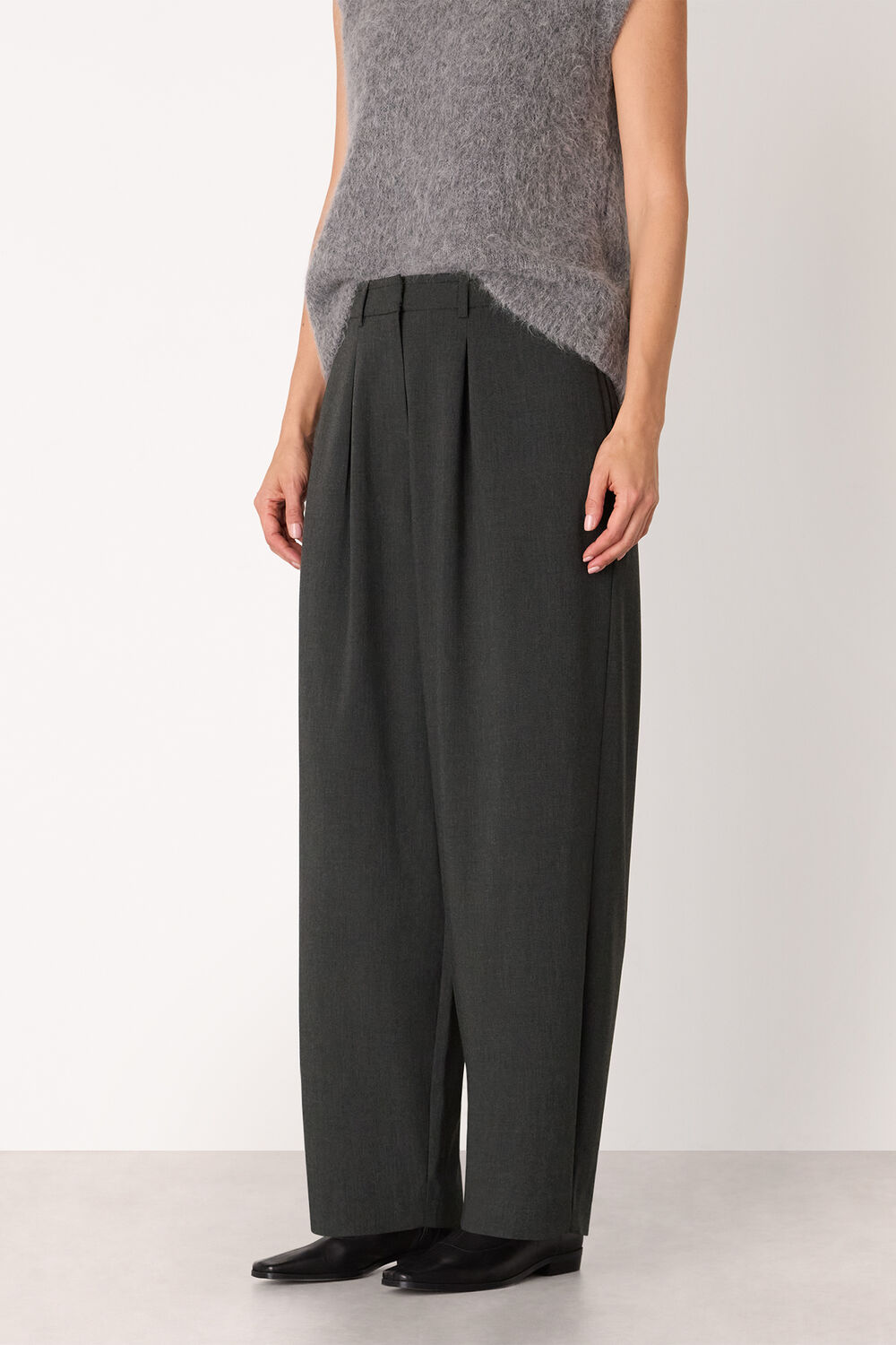 Dark Grey Wool Blend Barrel Trouser