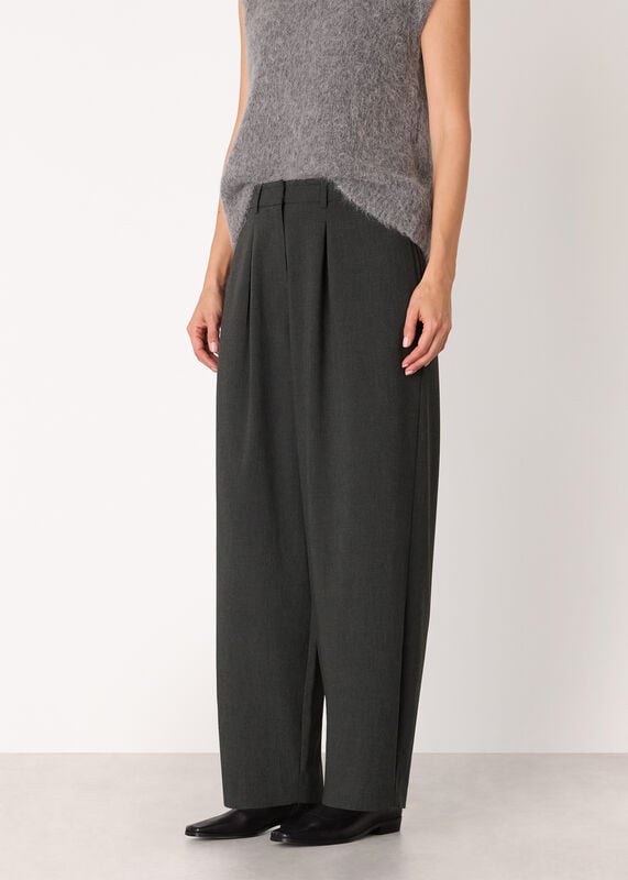 Dark Grey Petite Wool Blend Barrel Trouser