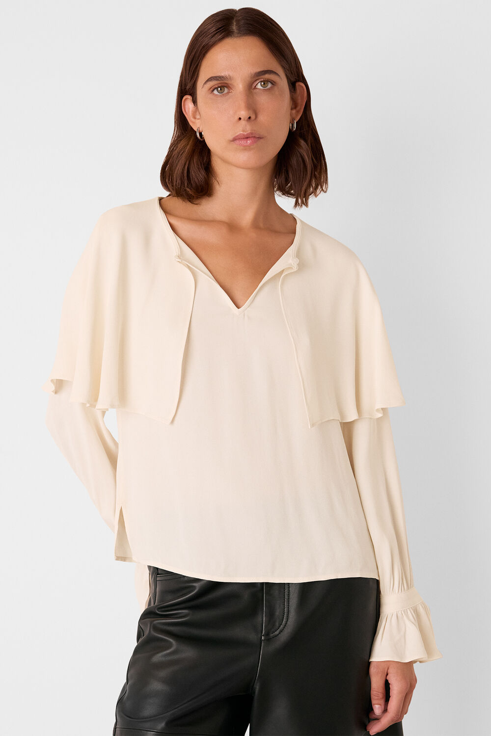 Cape Detail Crepe Blouse