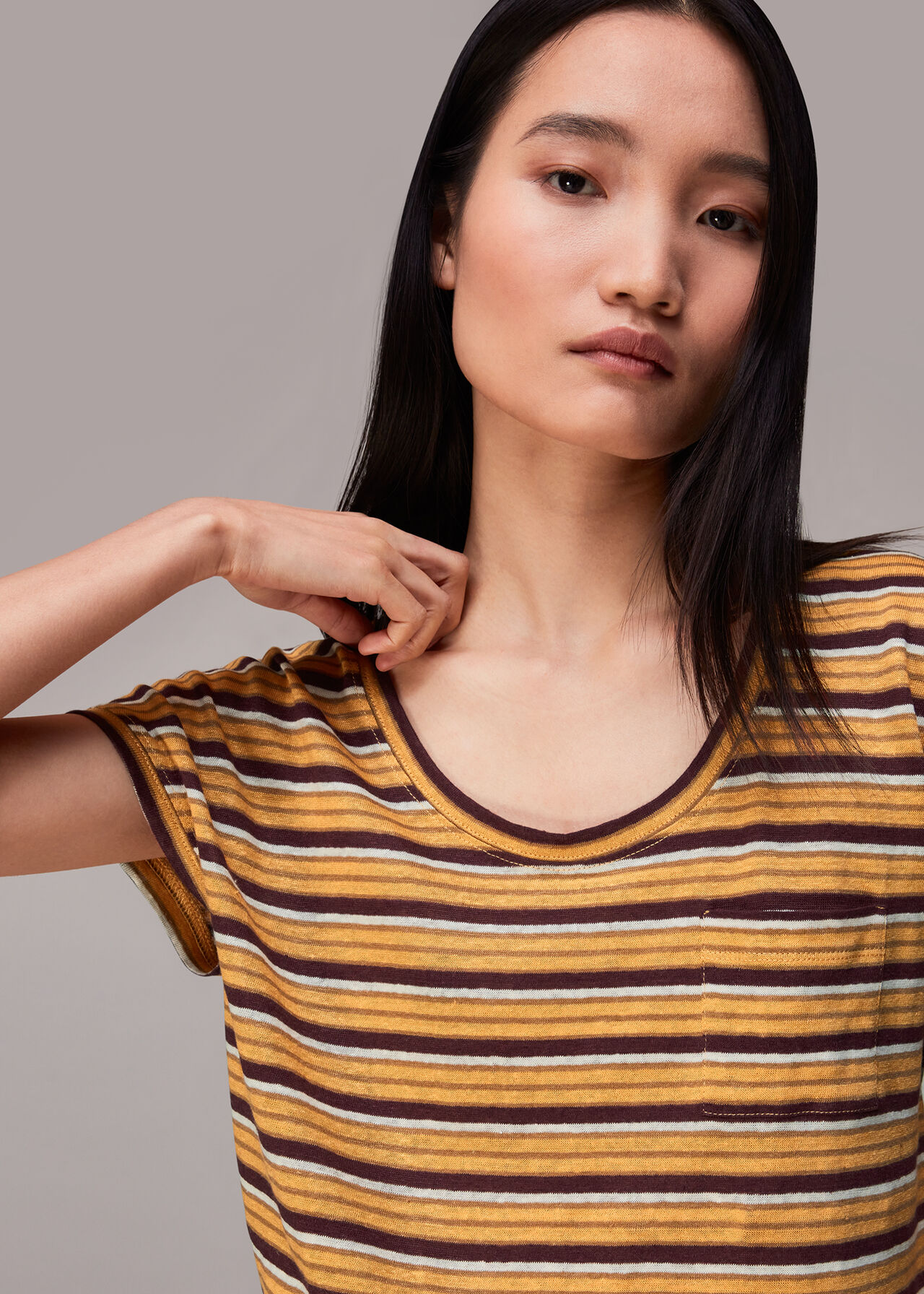 Linen Stripe Scoop Neck Tee