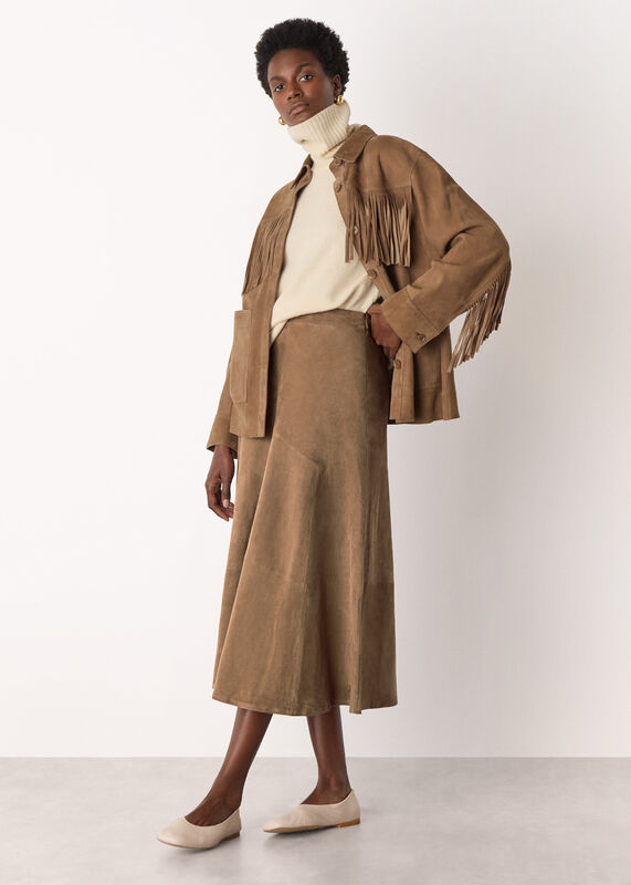 Taupe Zig Zag Panel Suede Skirt