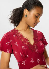 Petite Floral Lace Trim Midi Dress