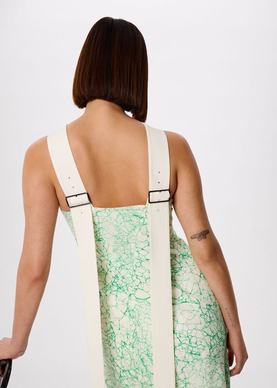 Green Printed Buckle Midi Dress