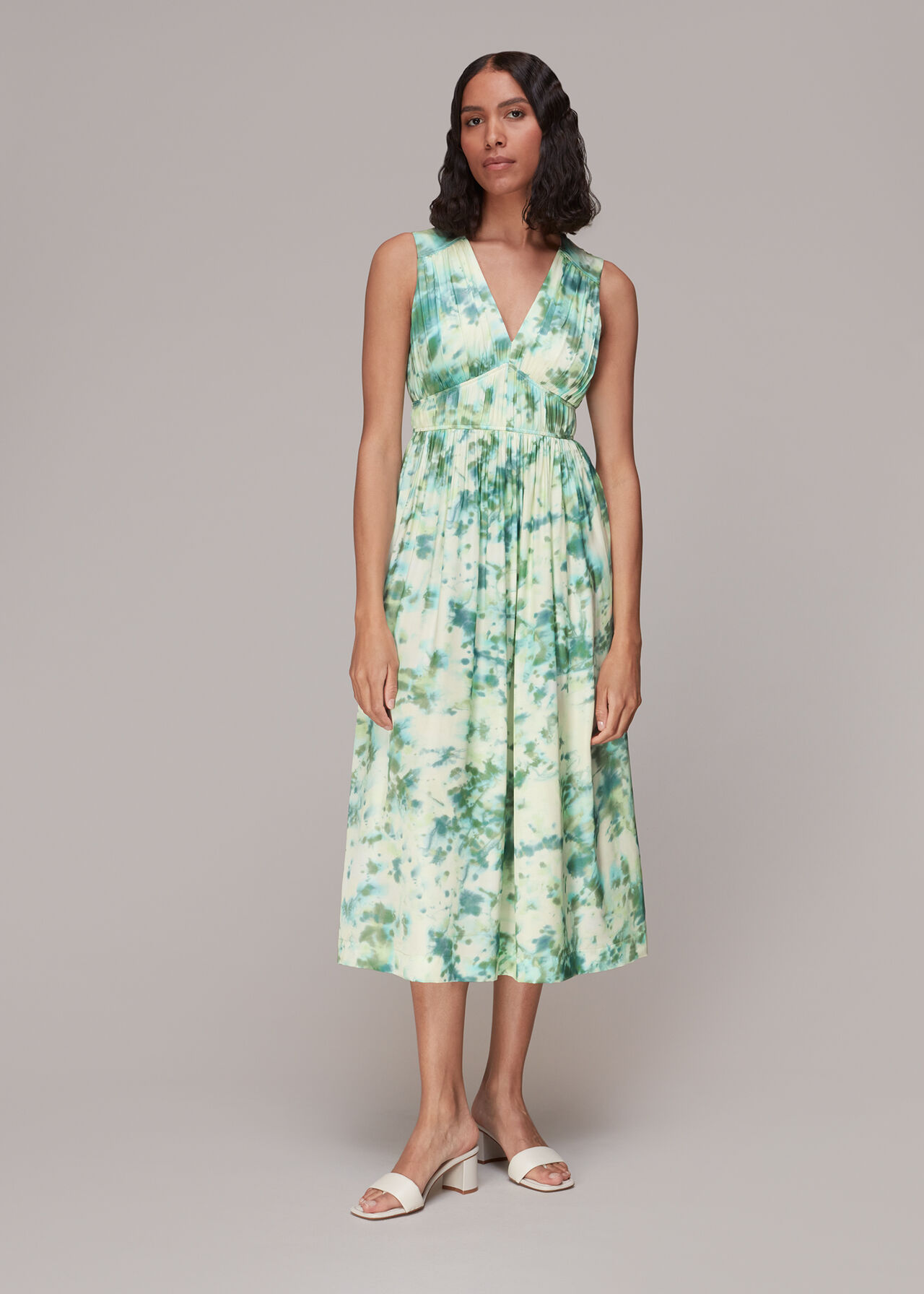 Green/Multi Waterflower Silk Mix Dress | WHISTLES | Whistles UK