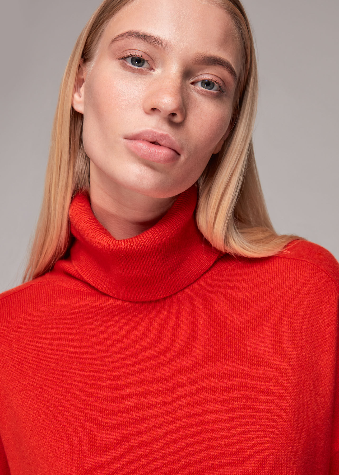 Red cashmere polo neck jumper top
