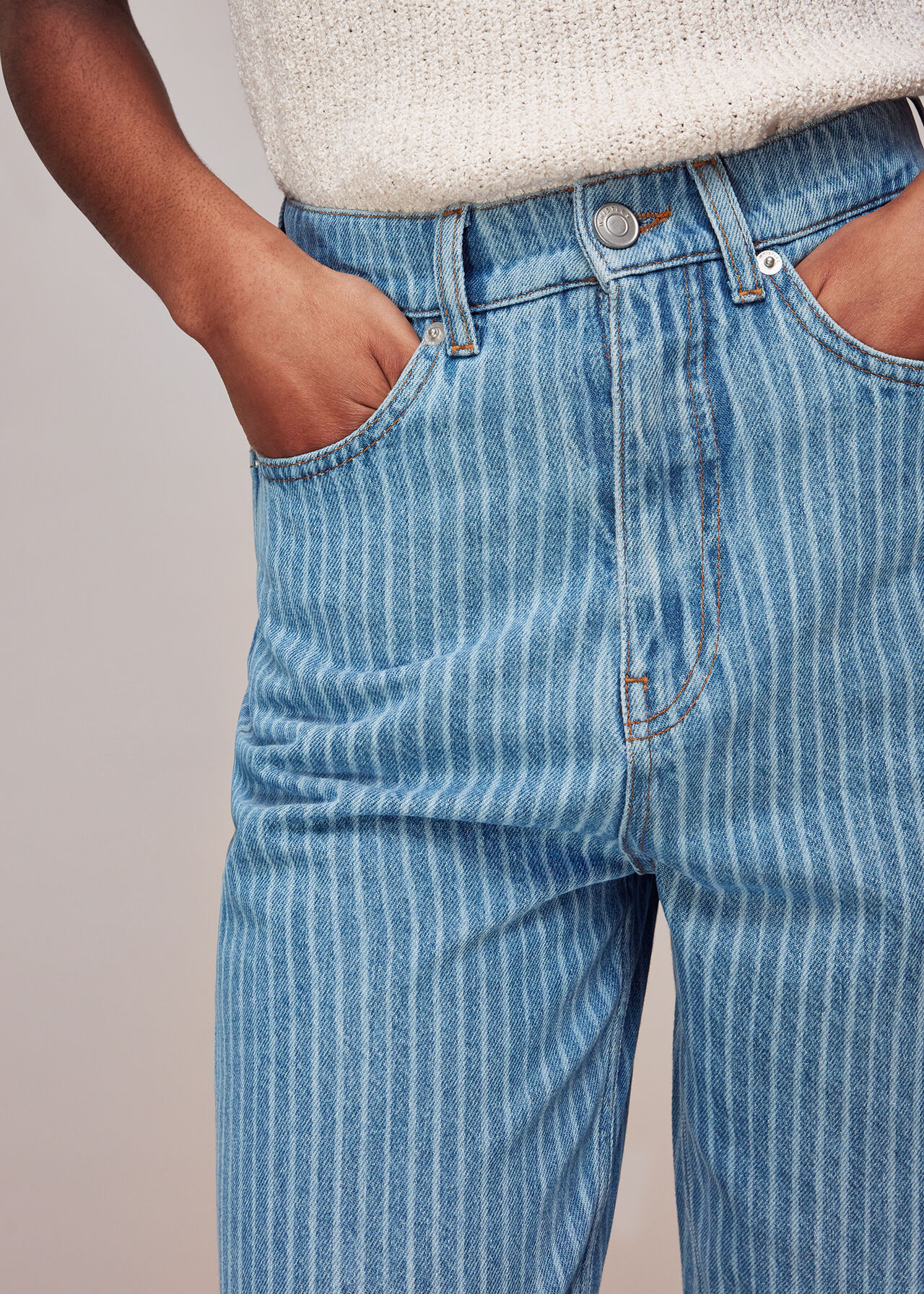 Stripe Barrel Leg Jean