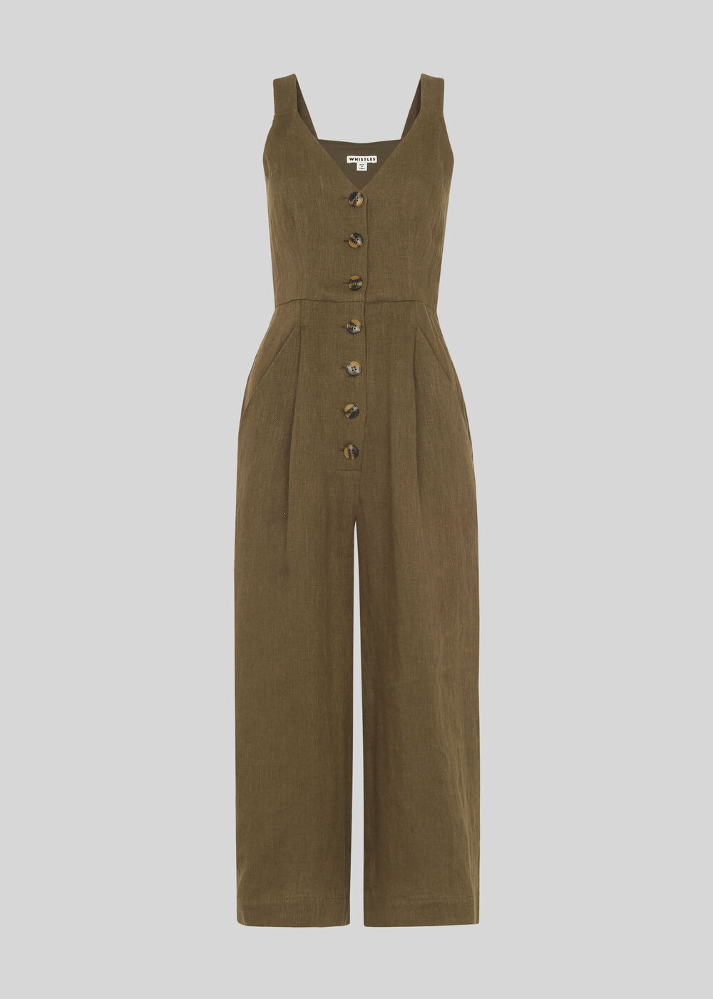 Liza Linen Button Jumpsuit Khaki