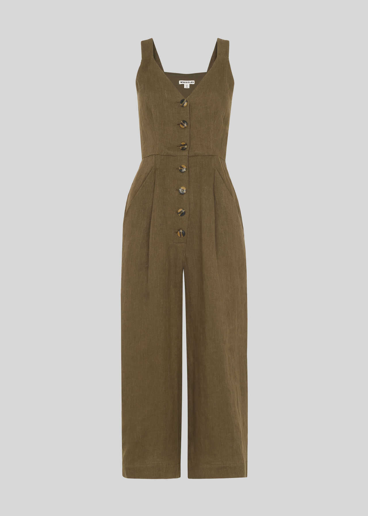 Liza Linen Button Jumpsuit Khaki