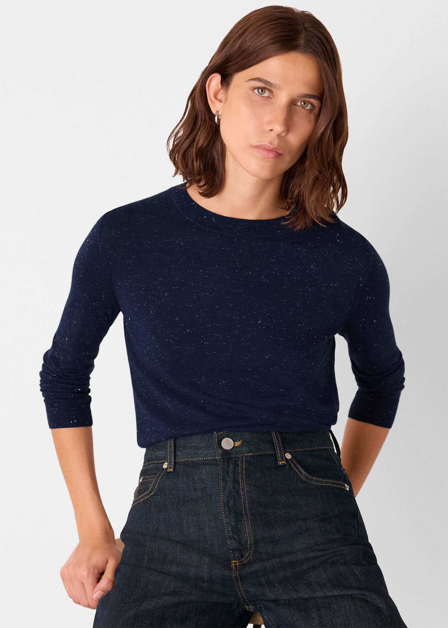Women's Navy Sparkle Crew Neck Sweater | Whistles US |