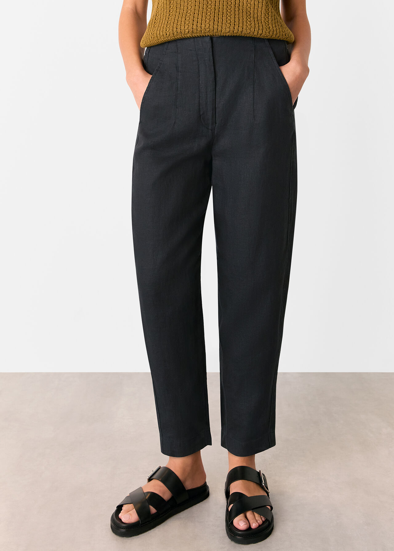Whistles Linen Barrel leg Trousers