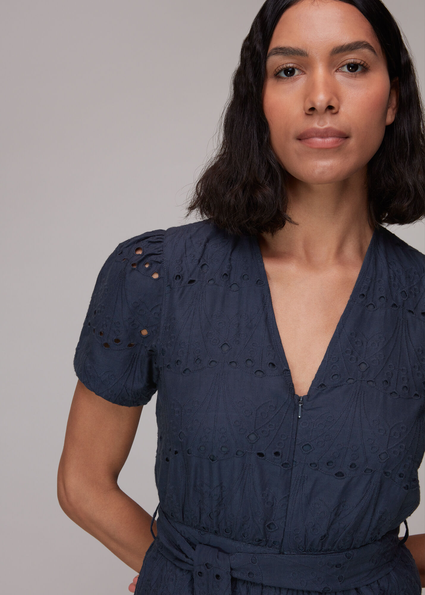 Navy Zoe Broderie Jumpsuit WHISTLES