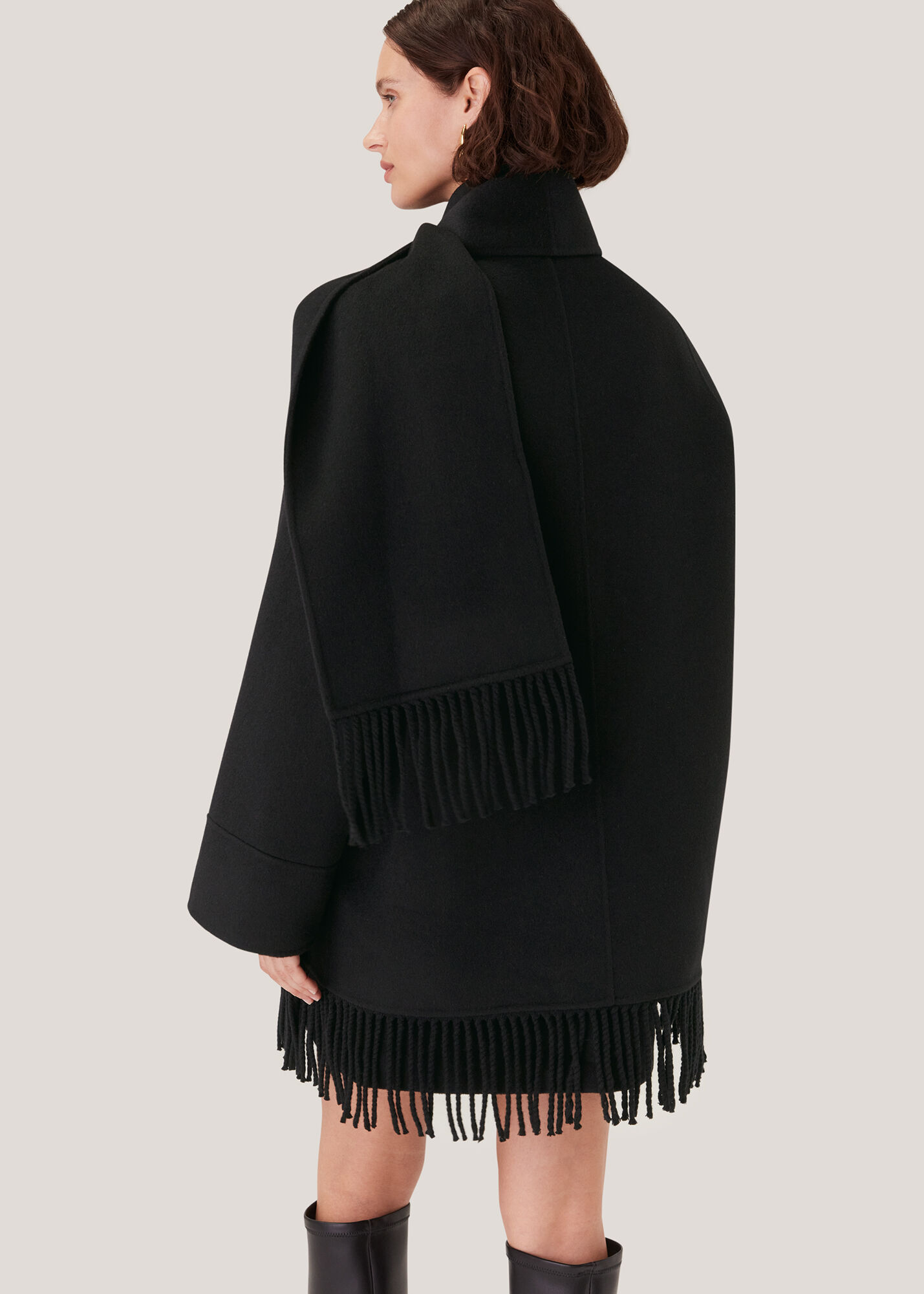 人気の春夏 | WHISTLES | Coat Fringe Wool Face Double Black Whistles | US ジャケット・アウター