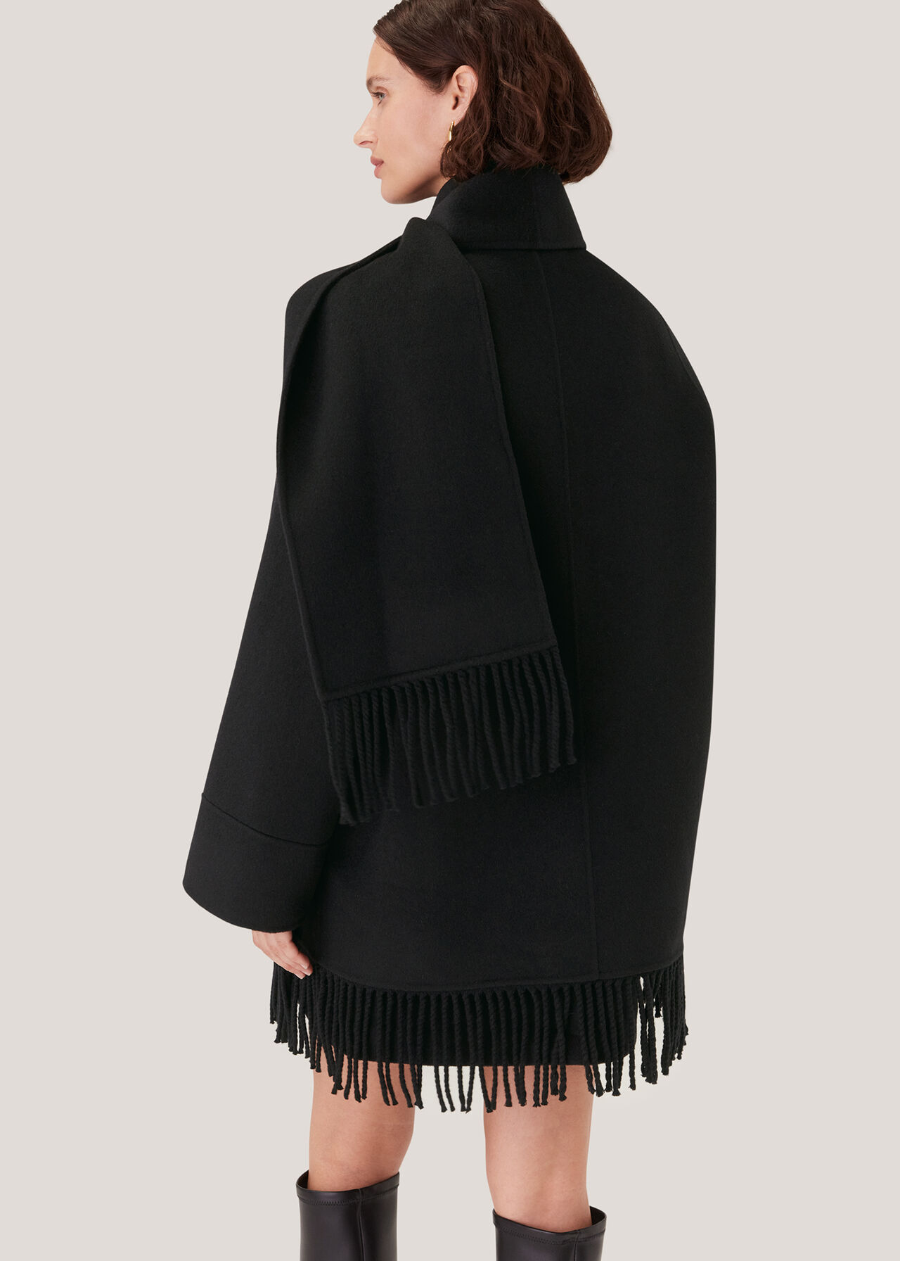 Double Face Wool Fringe Coat