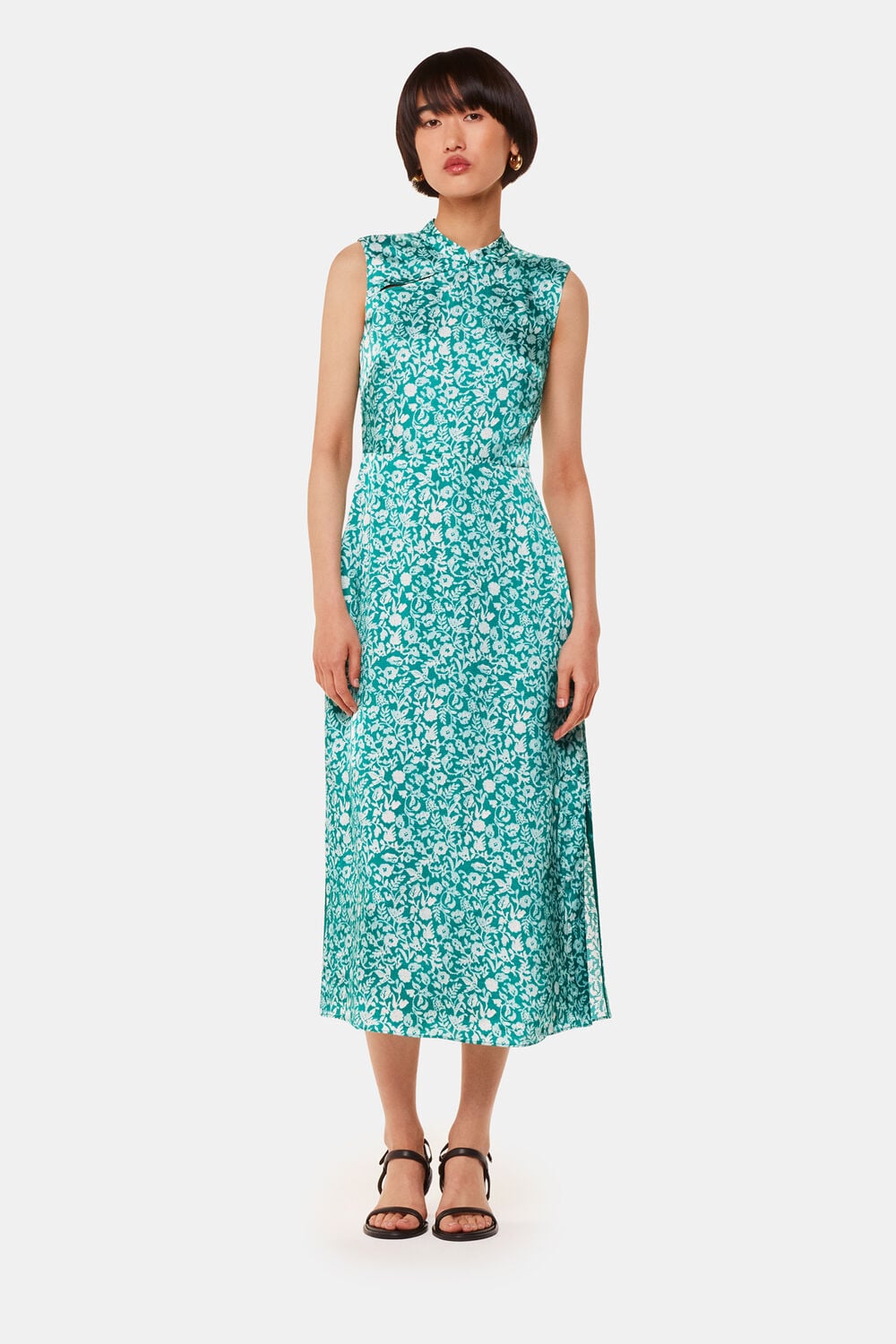 Green Aria Batik Floral Satin Dress