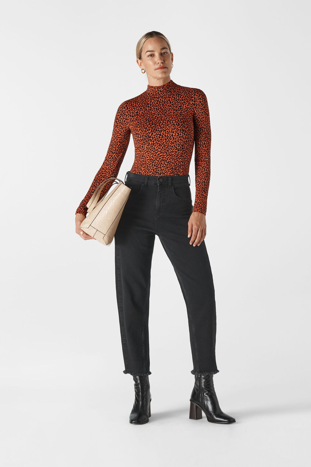 High Neck Animal Jacquard Top Orange/Multi