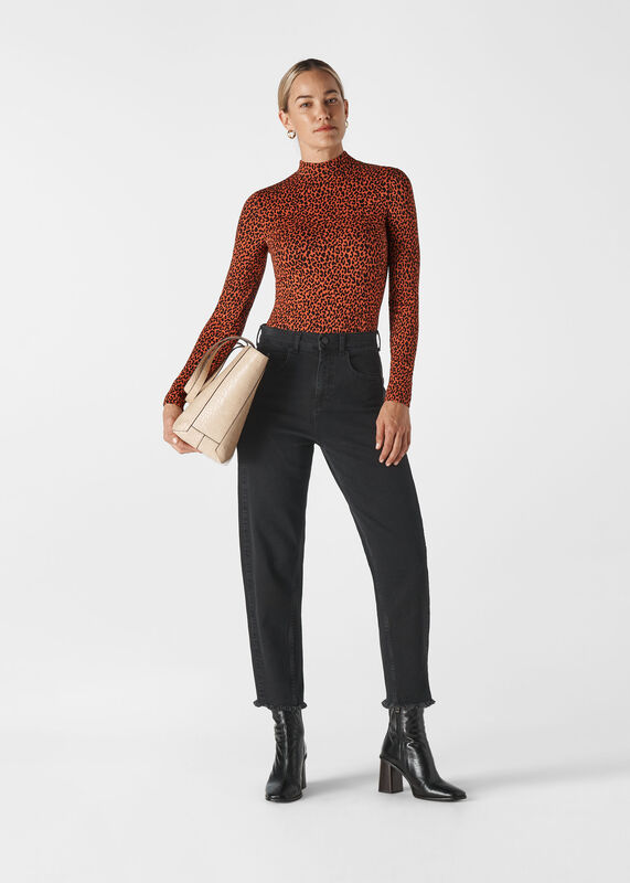 High Neck Animal Jacquard Top