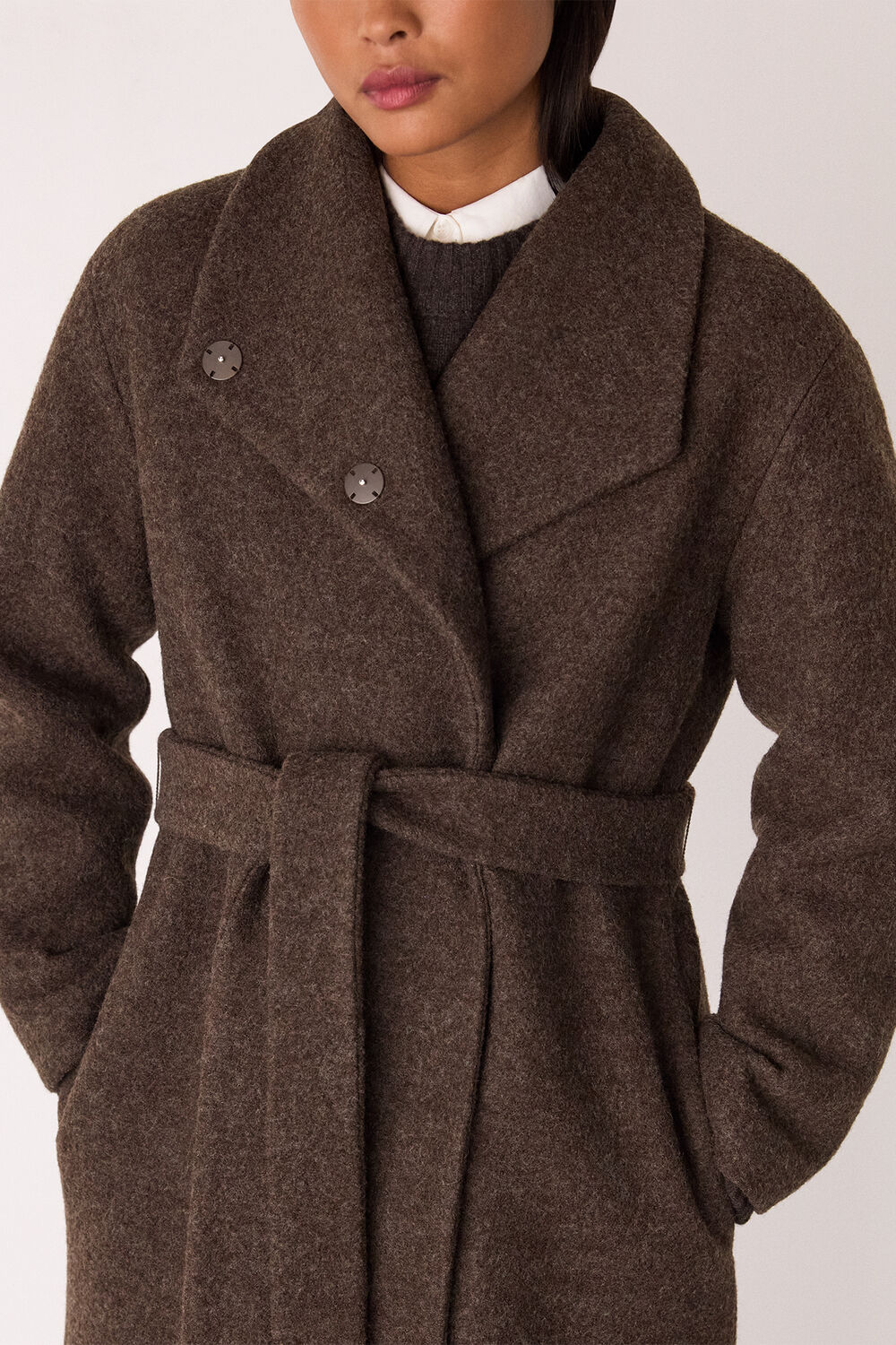 Taupe Petite Morgan Funnel Neck Coat