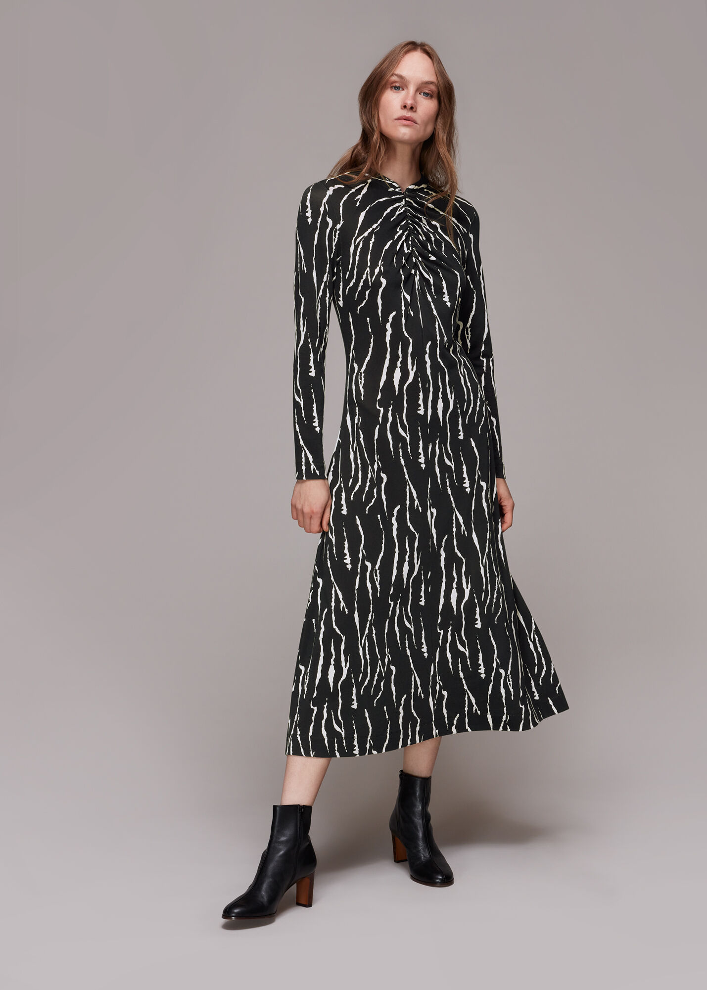 Black White Rumi Vertical Tiger Midi Dress WHISTLES