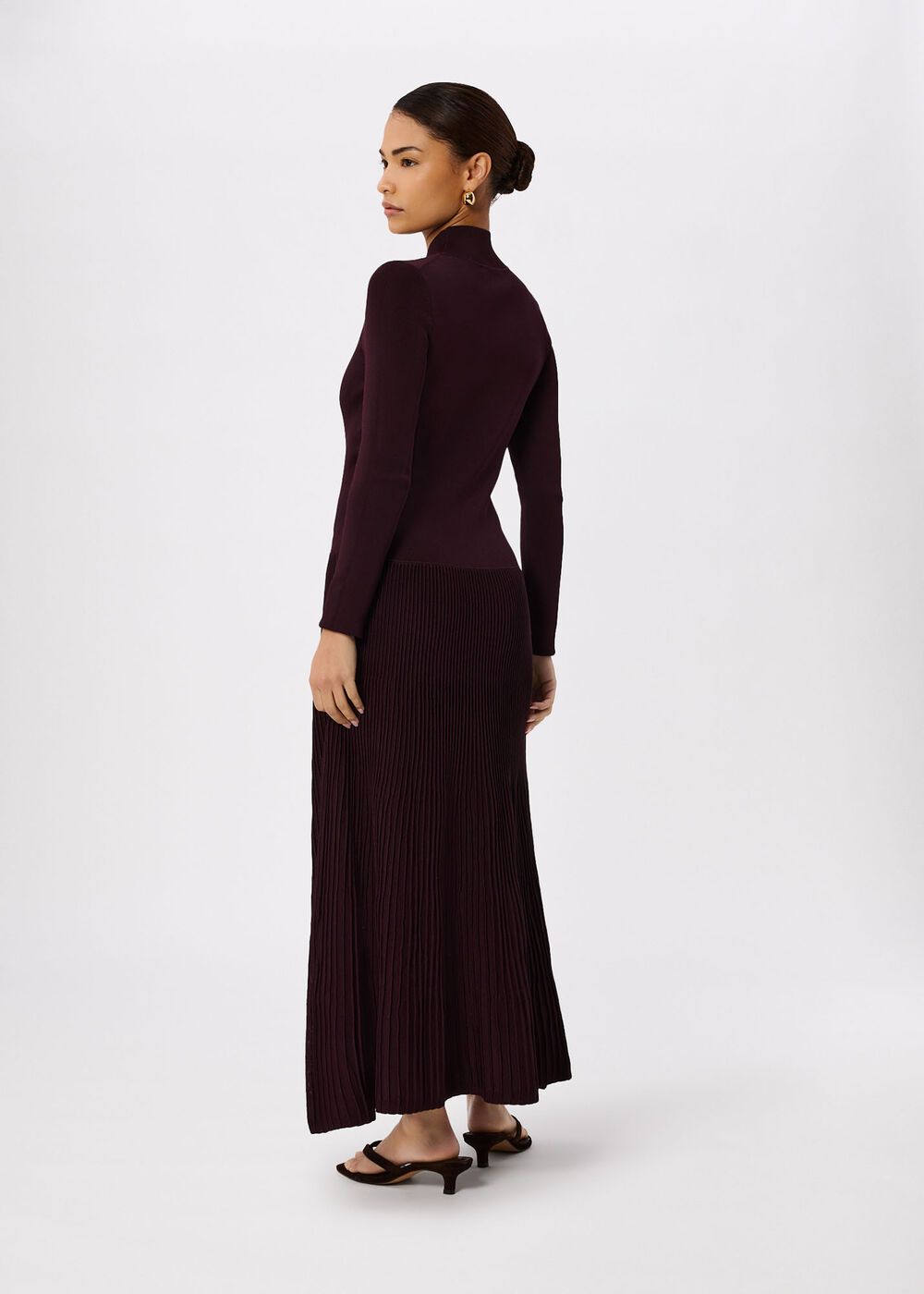 Petite Funnel Neck Pleated Knit Dress