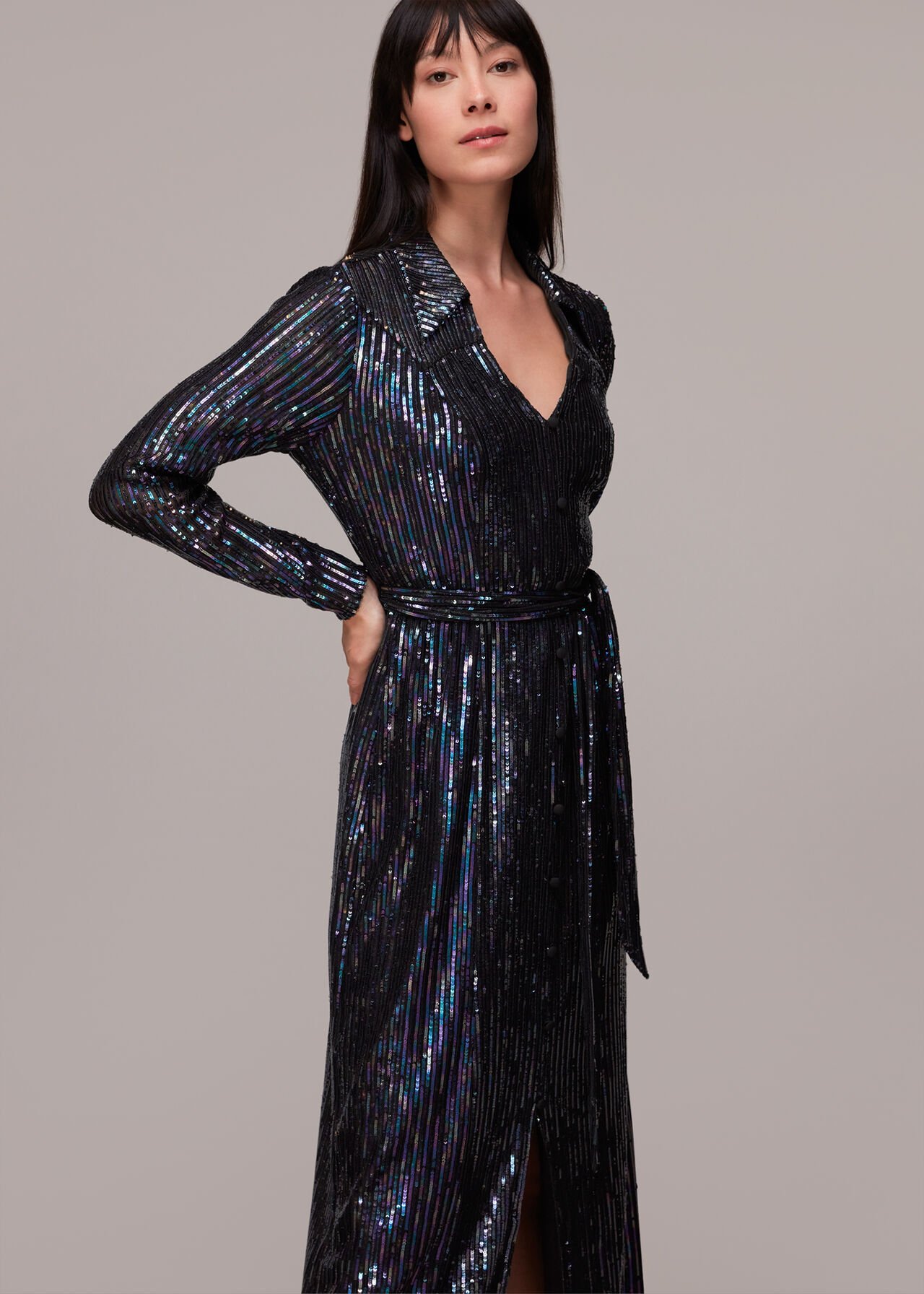 Stripe Sequin Midi Dress