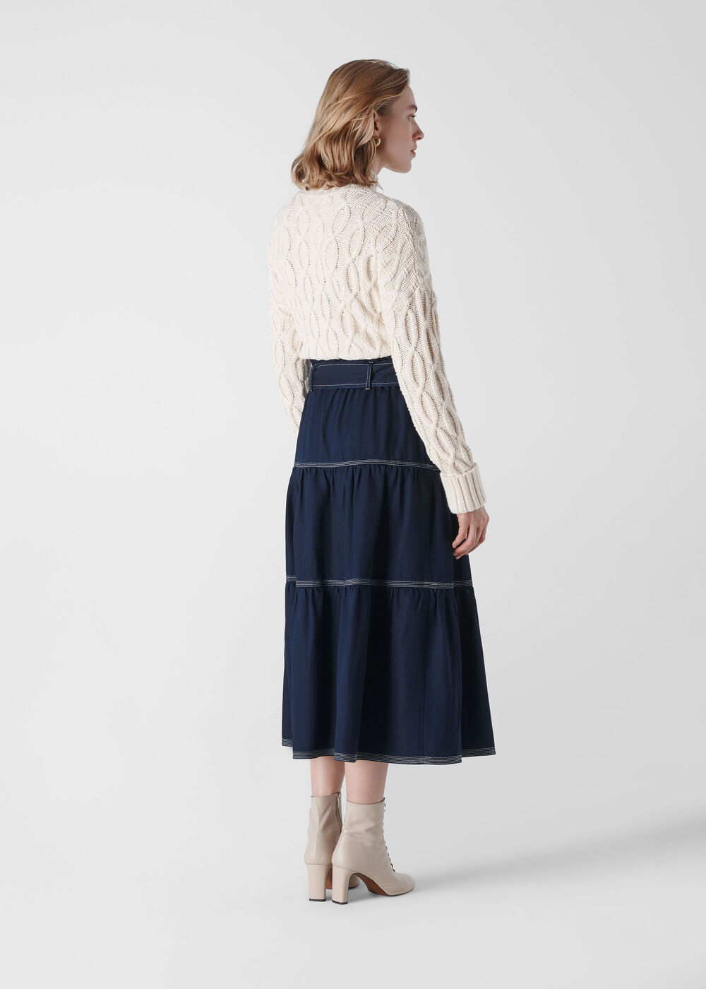 Hilde Tiered Denim Skirt Dark Denim