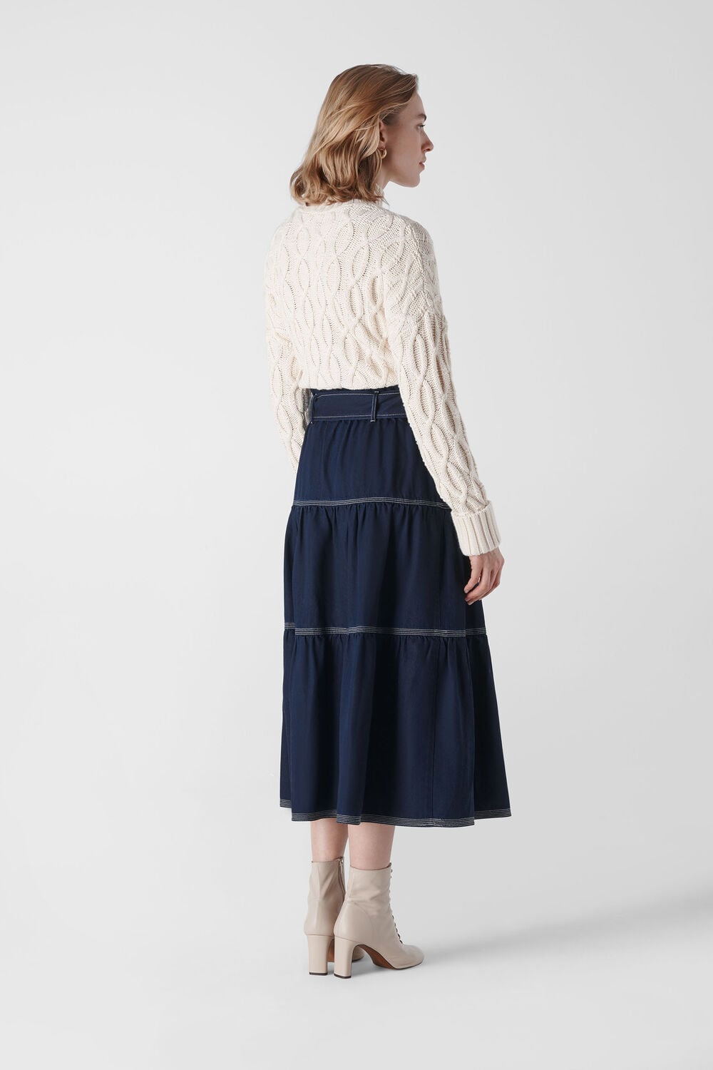 Hilde Tiered Denim Skirt Dark Denim