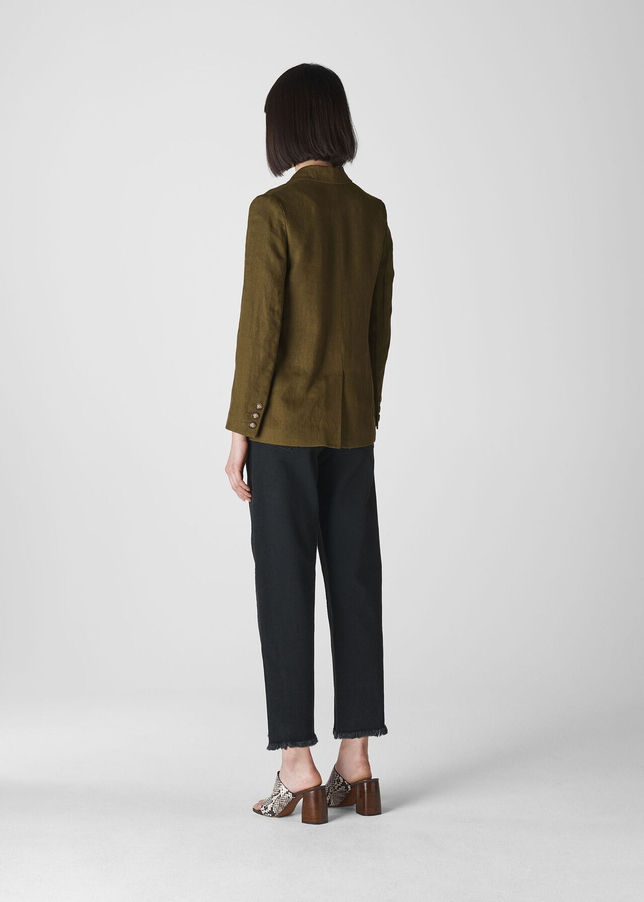 Linen Double Breasted Blazer Olive