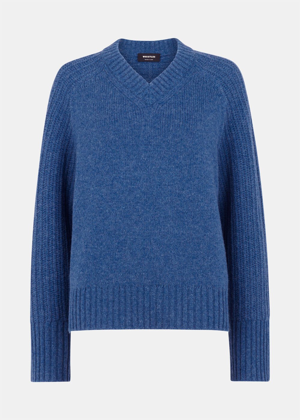 Wool Ribbed Sleeve V Neck Knit