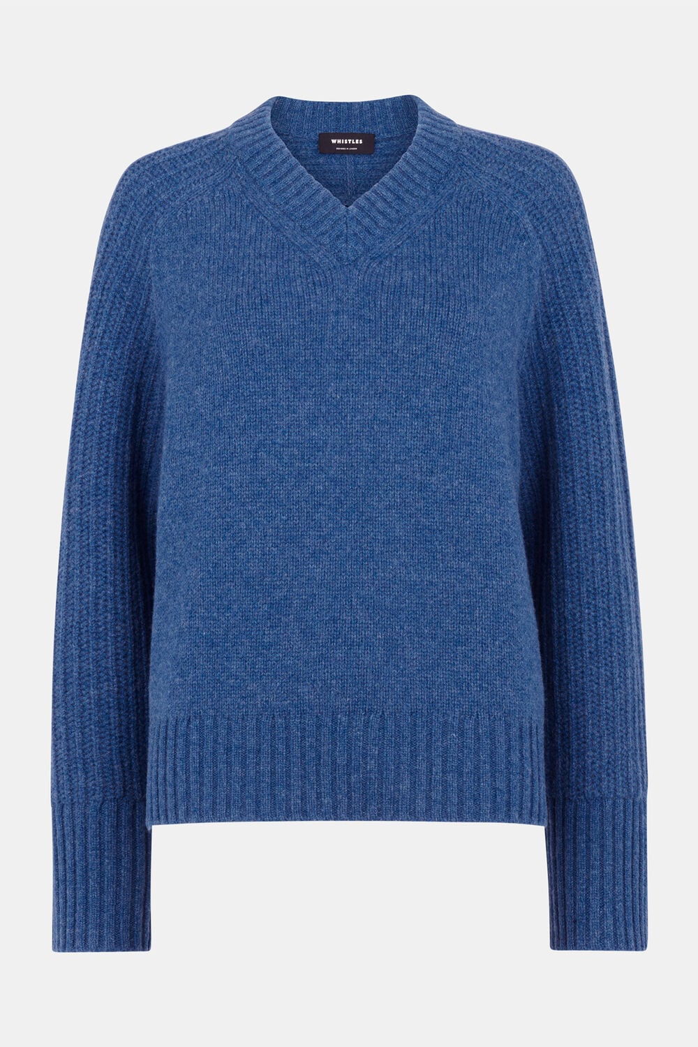 Wool Ribbed Sleeve V Neck Knit