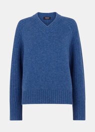 Wool Ribbed Sleeve V Neck Knit