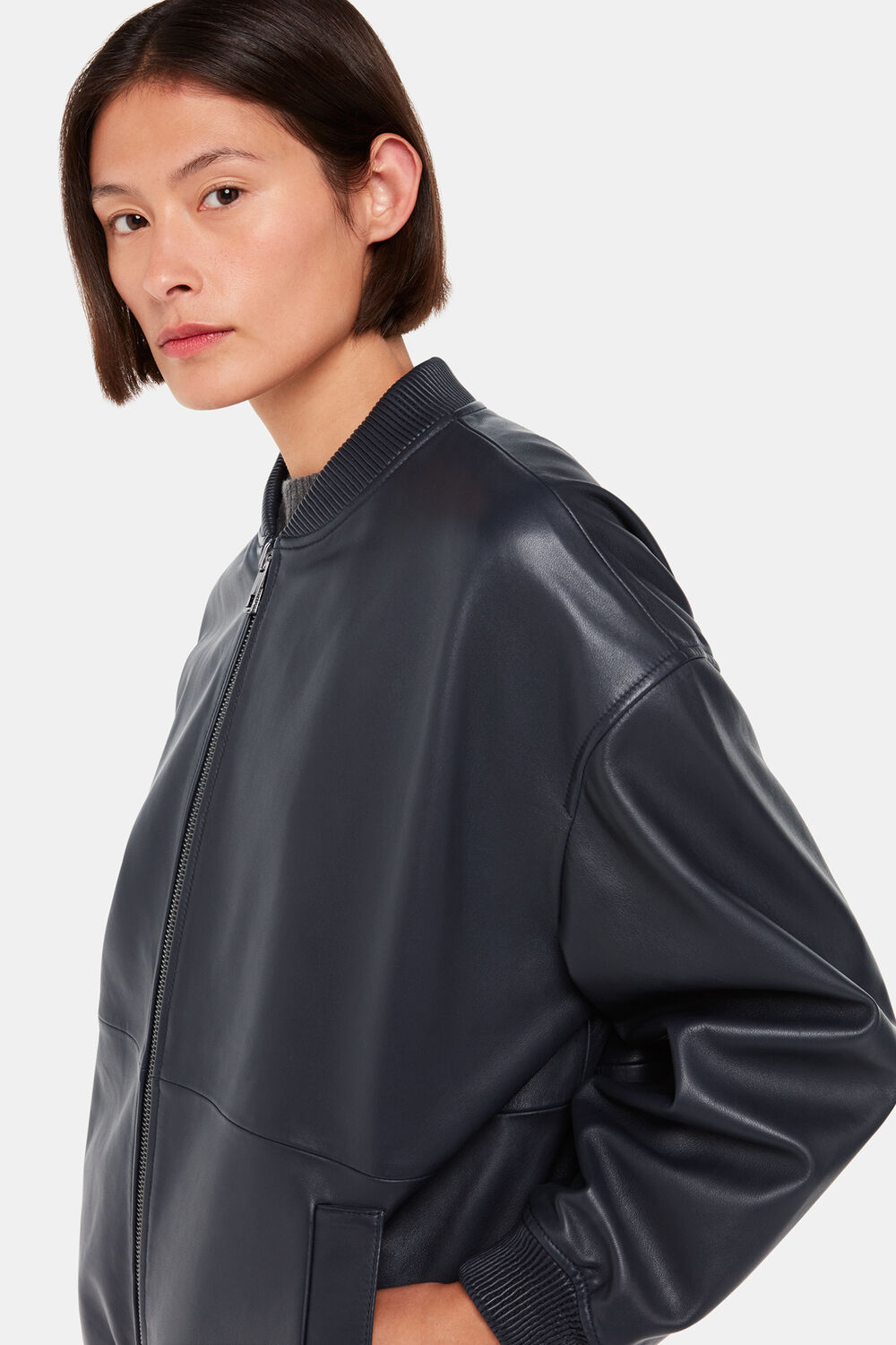 Navy Erin Leather Bomber