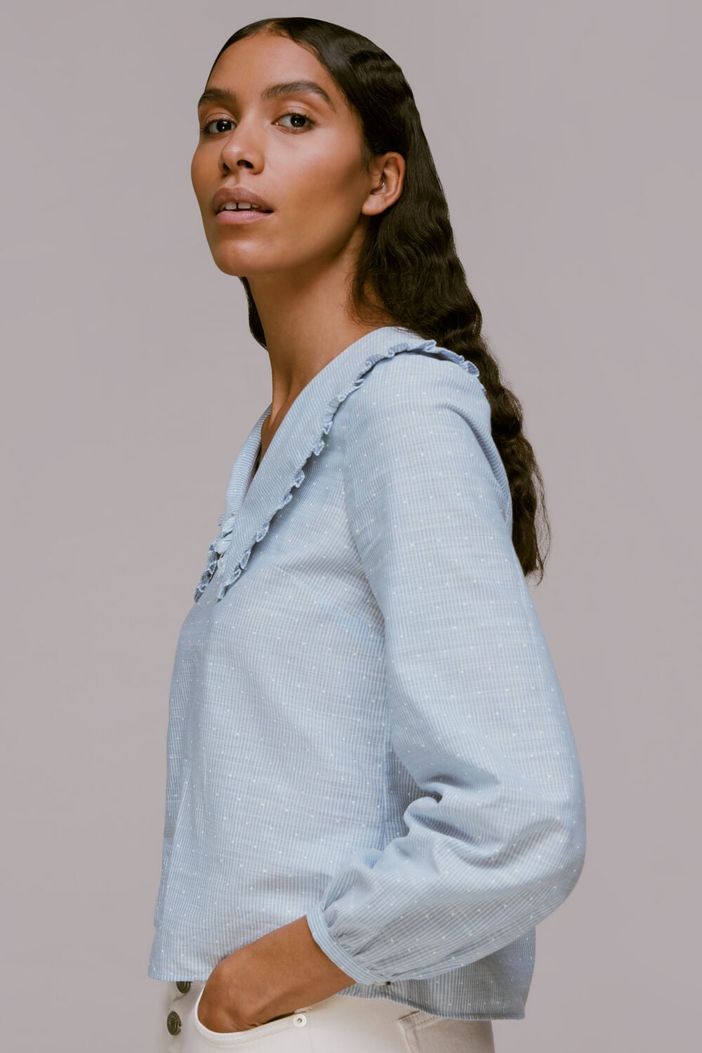 Stripe Spot Collar Detail Top