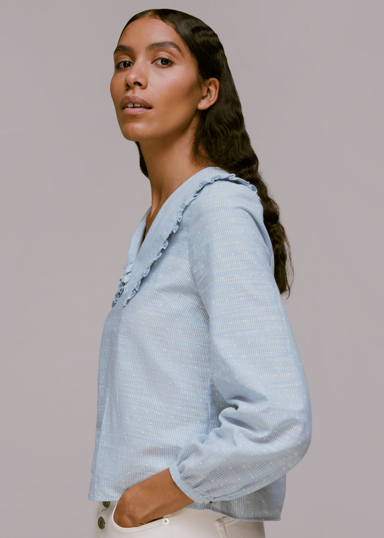 Stripe Spot Collar Detail Top