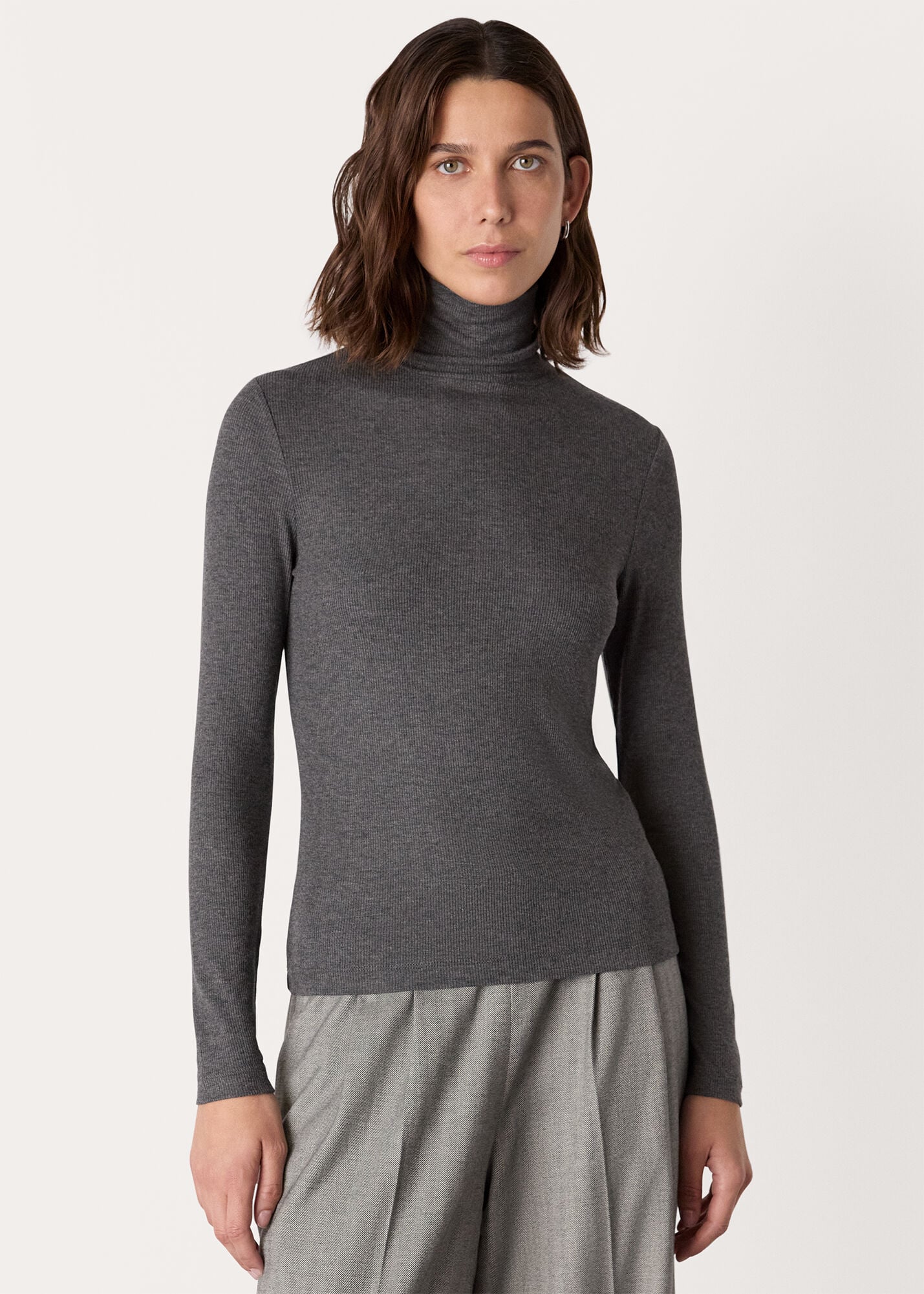 Women's Dark Gray Essential Ribbed Turtleneck | Whistles US |