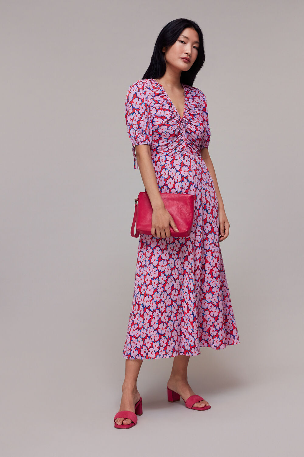 Pink Farfalle Flower Midi Dress