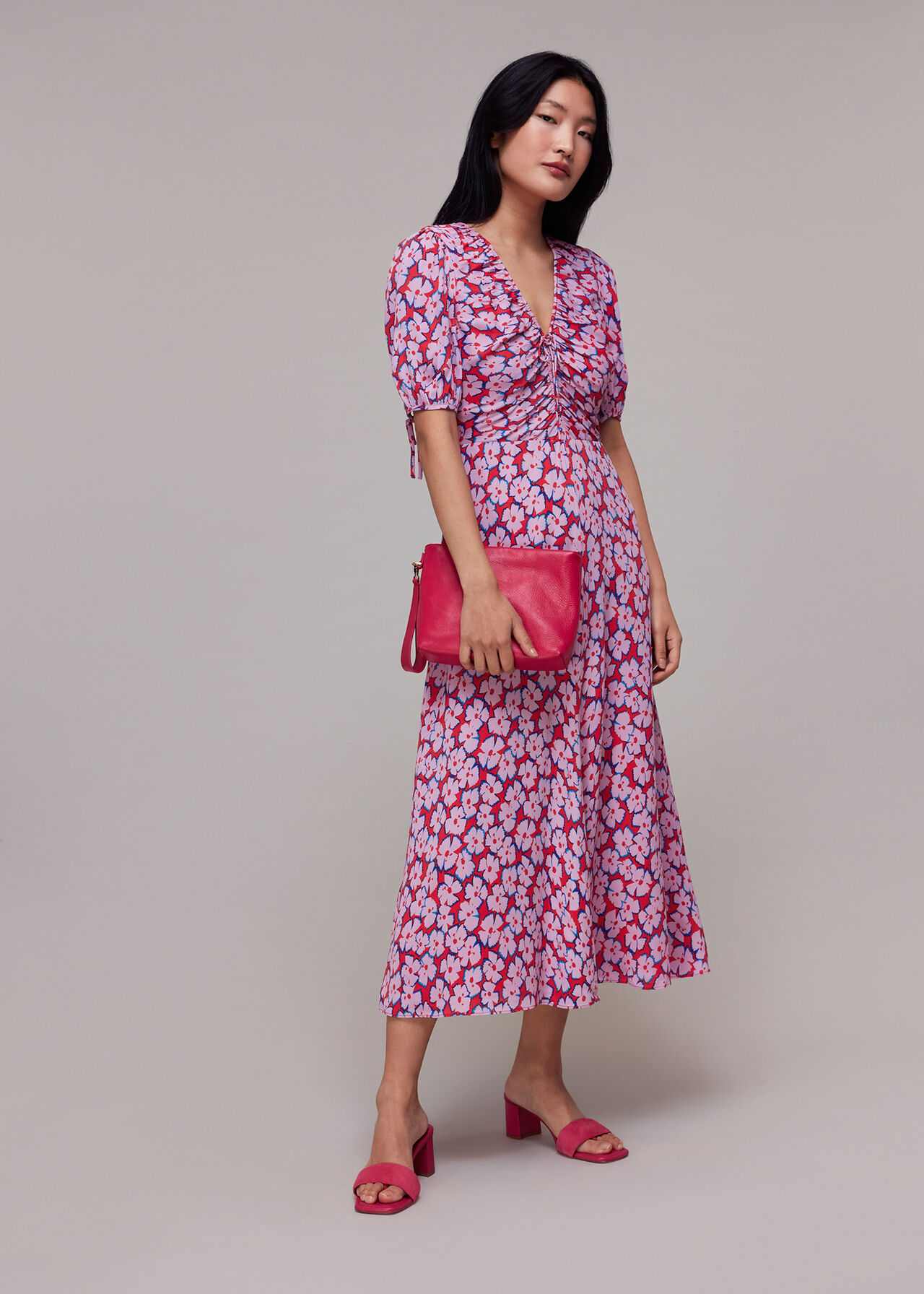 Pink/Multi Farfalle Flower Midi Dress | WHISTLES