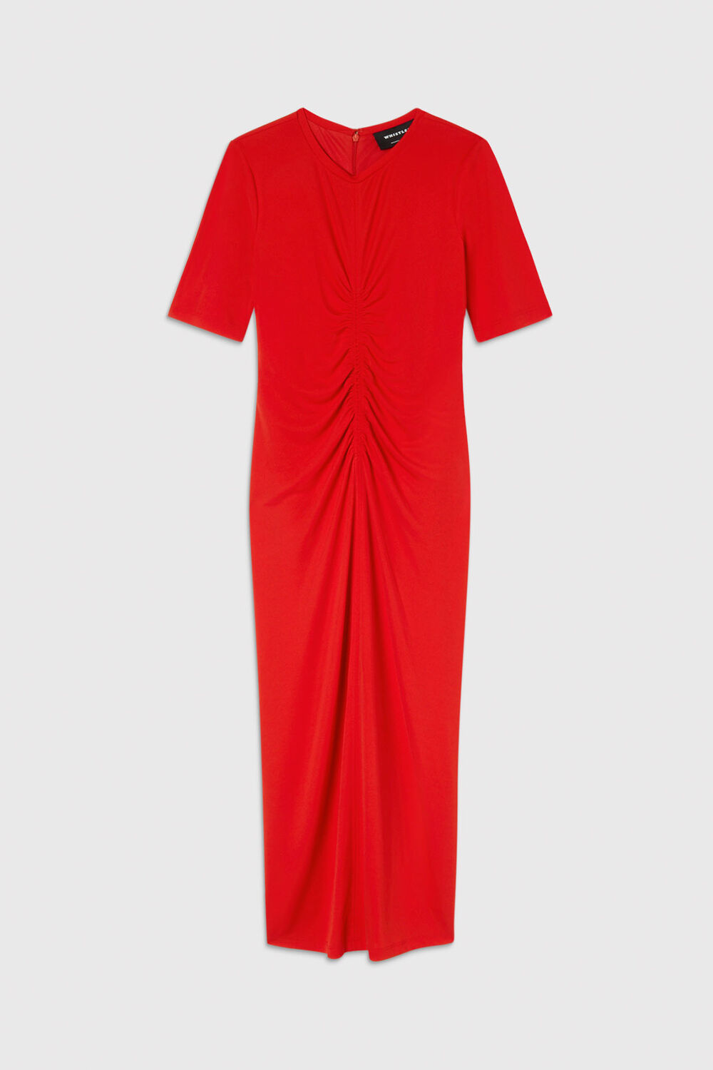 Red Gathered Jersey Midi Dress