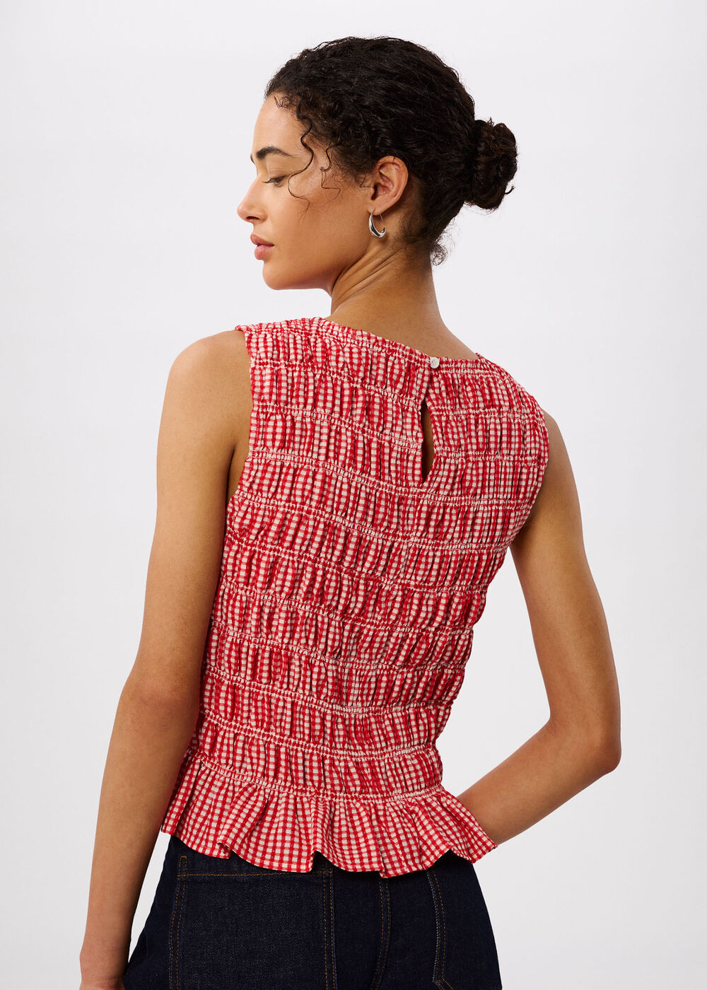 Gingham Shirred Top