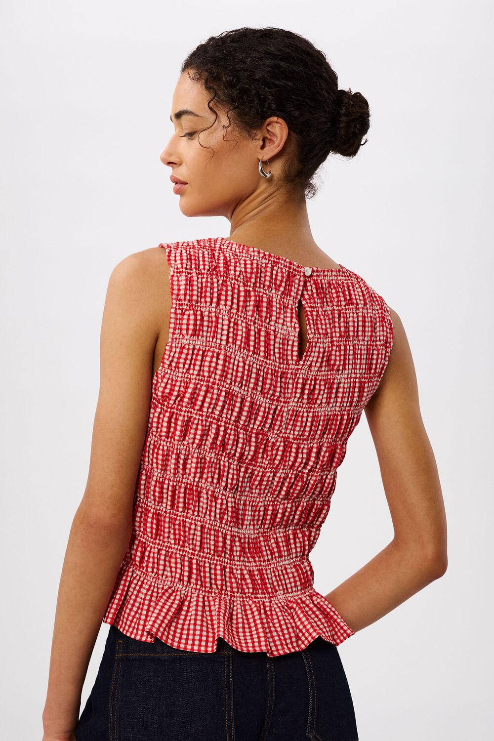 Red Gingham Shirred Top