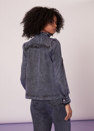 Ruffle Acid Wash Denim Blouse