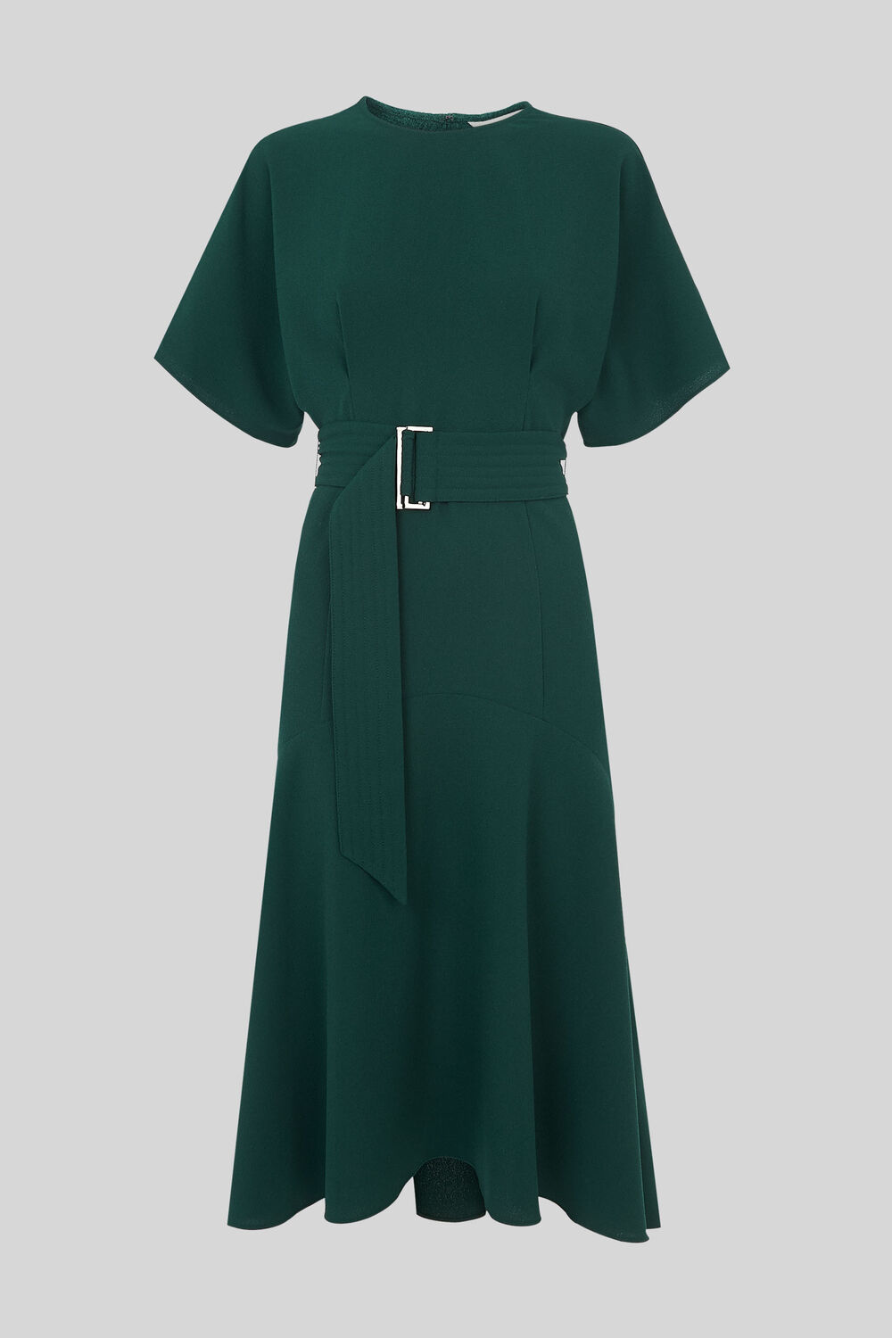 Textured Belted Midi Dress Green