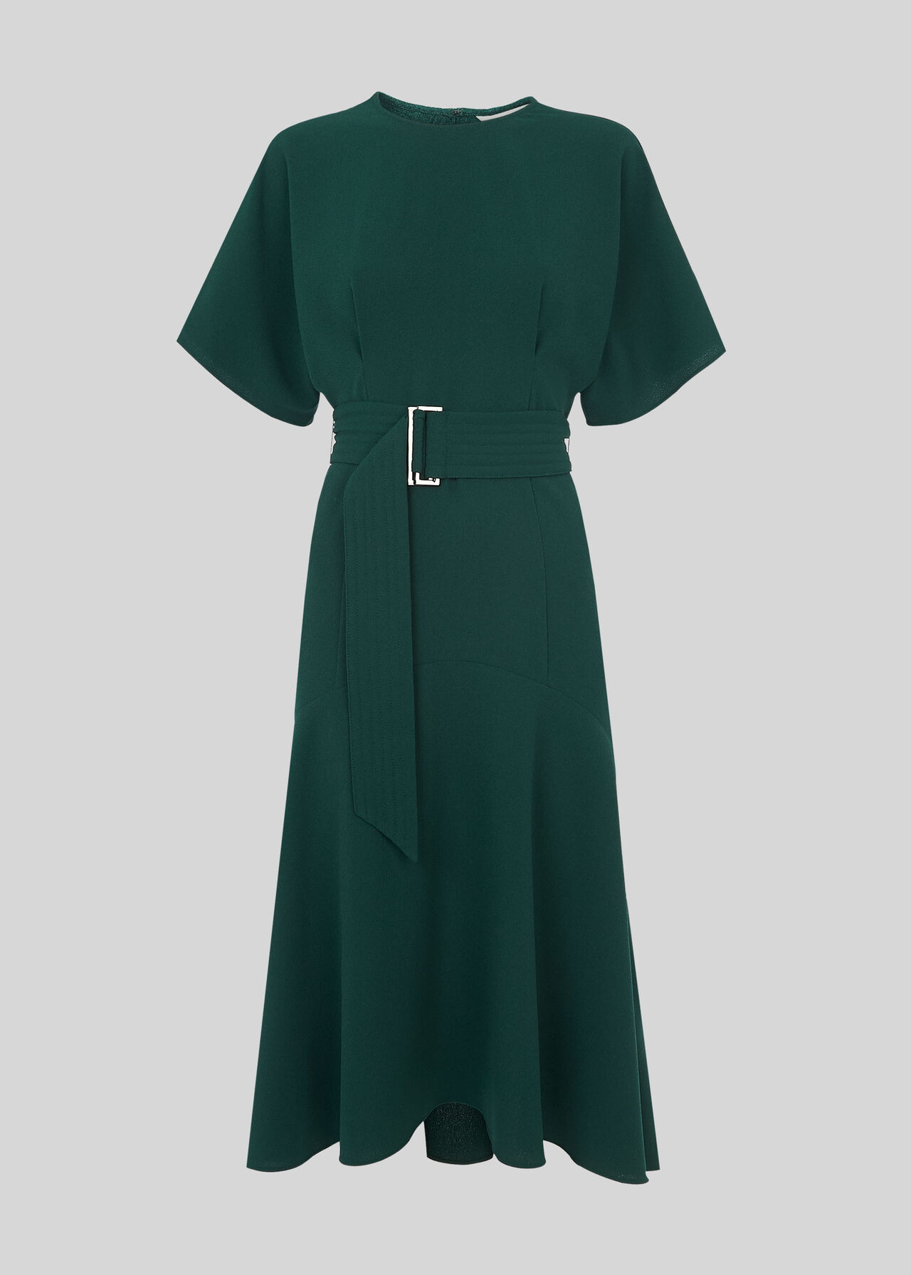 Textured Belted Midi Dress Green