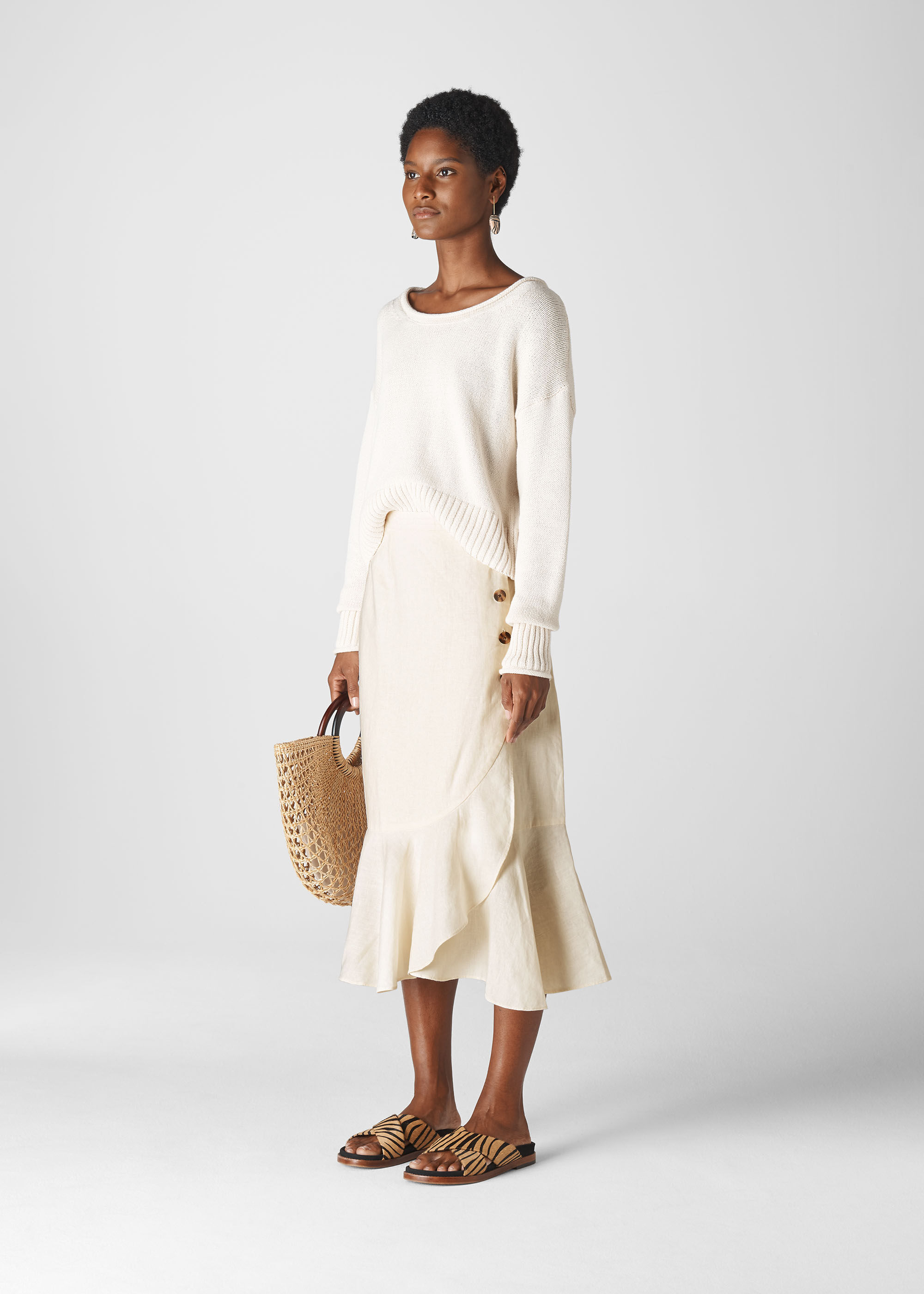 Ivory Multi Linen Button Frill Skirt WHISTLES