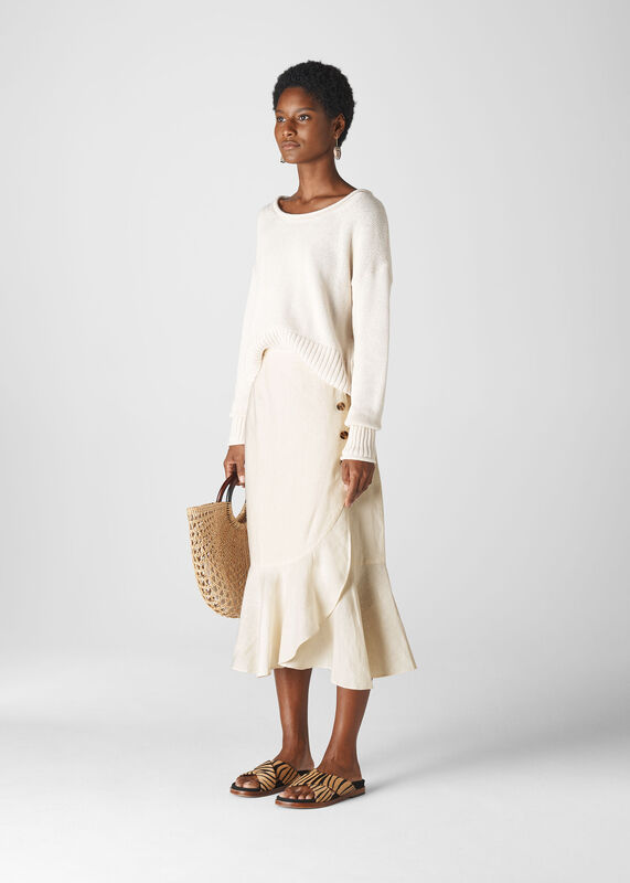 Linen Button Frill Skirt