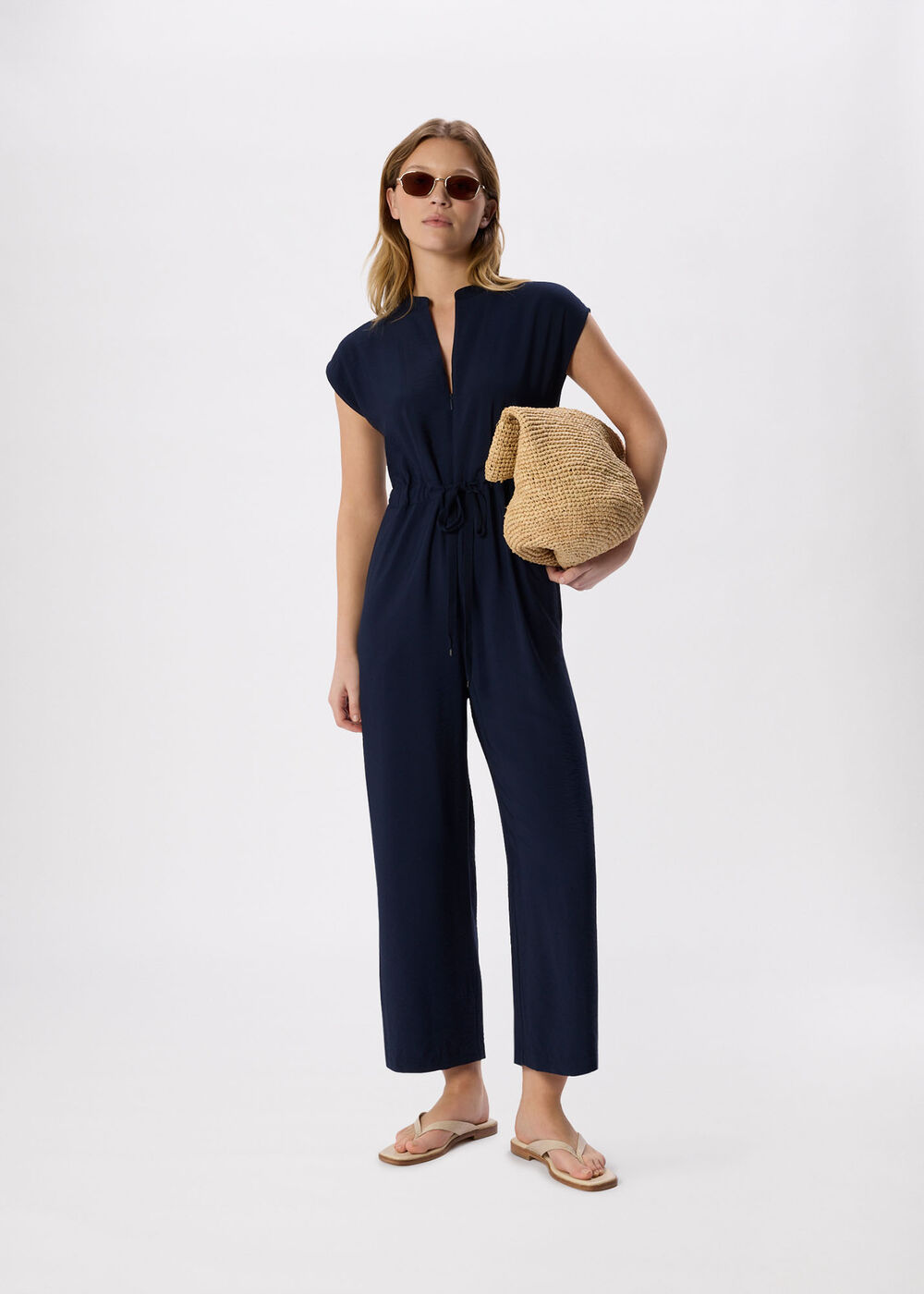Petite Sleeveless Drawstring Jumpsuit